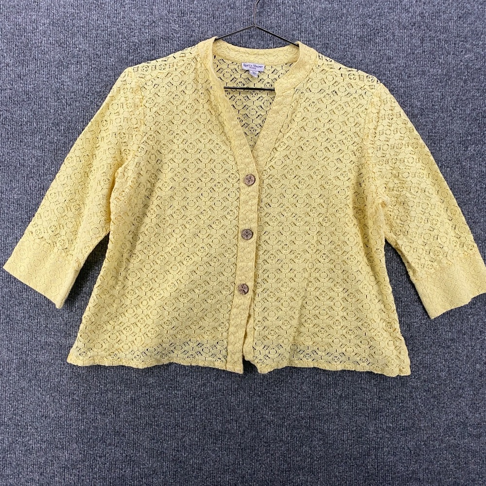 Rebecca Malone Petite Blouse Womens PL Yellow Lace Button Up Boxy Hippie Cottage